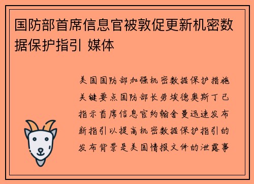 国防部首席信息官被敦促更新机密数据保护指引 媒体